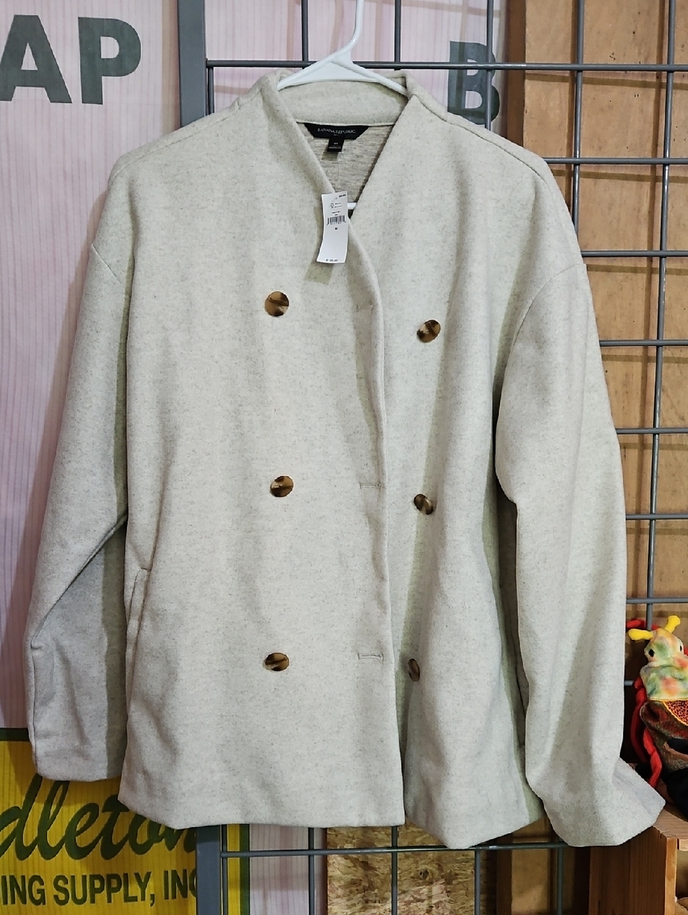 Banana Republic Cream-Colored Collarless Double-Breasted Jacket